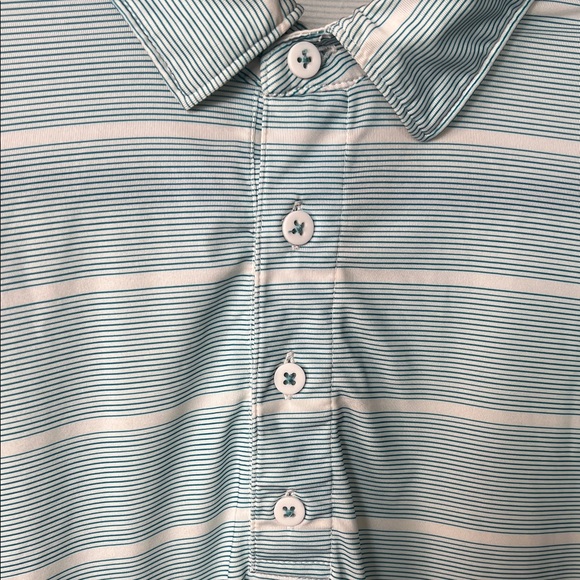Matte Grey Shirt - Light Teal Blue Striped Golf Polo - M - Picture 3 of 7